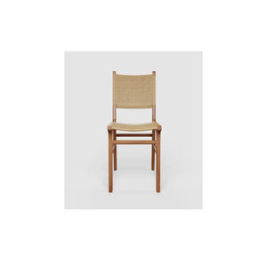Chaise de salle à manger en teck massif avec dossier en bois et en rotin pour l'intérieur et l'extérieur - Product Image 2