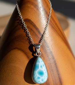 Cadena delicada de Plata de Ley 925 de grado superior, colgante bohemio con forma de gota de Larimar Natural, colgantes de moda de cristal curativo, regalo - Product Image 1