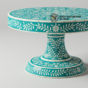 Support à gâteau rond en os bleu incrusté fait à la main, écologique, élégant, pour la maison et les événements - Product Image 5