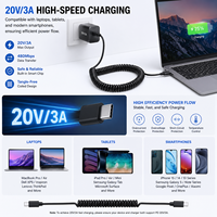 Câble USB-C vers USB-C Lung Kay Duty 60W PD à charge rapide, câble à ressort en TPU haute résistance, câble USB-C 2.0 pour appareils mobiles