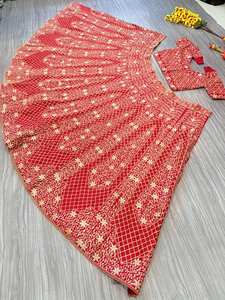 Présentant la nouvelle couleur rouge mariée spéciale Premium Malai Satin avec broderie travail Lahenga Choli avec chemisier pièce pour les femmes - Product Image 4