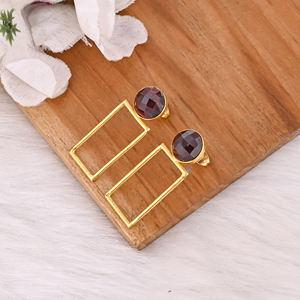 Pendientes de Plata de Ley 925 con Granate de Mozambique, Diseño de Piedra Única, Chapados en Oro, Largos - Product Image 3