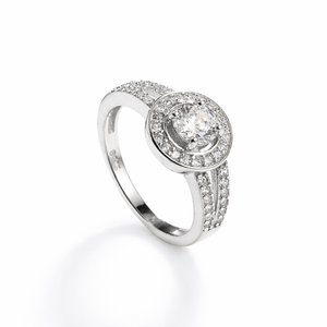 Lab Grown Diamond Certified 925 Sterling <b>Silver</b> Halo Setting Ring Split Shank with Pave <b>Band</b> <b>Wedding</b> Engagement Rings for Women - Product Image 2