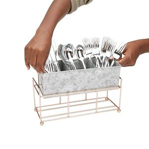 Soporte para cubiertos de 3 compartimentos con forma rectangular de metal galvanizado al por mayor para accesorios de mesa de cocina del hogar - Product Image 3