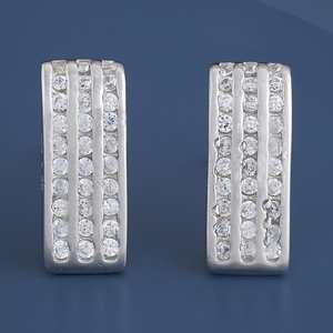 14K & 18K Gold Plated Trendy Geometric <b>Stud</b> Earrings 92.5 <b>Silver</b> with Princess Cut Diamond and Sapphire 161088 Model - Product Image 1