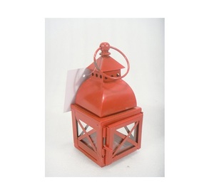 <b>Red</b> Metal Lantern Glass <b>Candle</b> Holder Lantern - Product Image 1