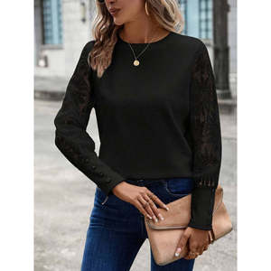 Blusa de Mujer con Cuello Redondo y Mangas Largas con Diseño Floral, 27245 - Negro - Product Image 3