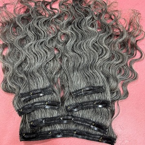 Extensiones de Cabello Indio Remy con Clip, Color Gris, Ondulado Natural, 100% Cabello Virgen de un Solo Donante con Brillo Suave - Product Image 2