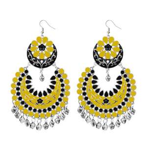 Tip Top Fashions Vintage amarillo Meenakari pendientes colgantes chapados en plata 1311058E turquesa borla principal forma latón Afghani - Product Image 1
