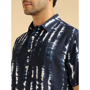 Amanush Men's Blue <b>Tie</b> Dye Short Sleeve Casual Shirt With Turn-down Collar Summer Woven Batik Style Summer Wear Mens Shirts - Product Image 2