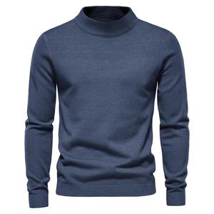 AIOPESON <b>Washed</b> Fleece Windproof Custom Printed Mid Neck Pullover Men's Winter Warm Solid Color High Quality Sweater - Product Image 1