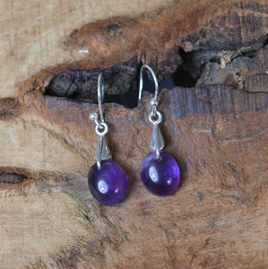 Amatista púrpura Plata de Ley 925 Pendientes colgantes hechos a mano Forma ovalada Gancho de piedras preciosas Calidad garantizada Moda cristiana - Product Image 1
