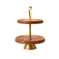 Support à gâteau rond à 2 niveaux en bois d'acacia écologique, présentoir à desserts et plateau de service pour cupcakes/fruits, idéal pour les pâtisseries et les mariages