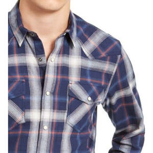 American Rag <b>Men's</b> Harvey Western Blue Plaid <b>Shirt</b> Size Large 100% Cotton Flannel Breathable Button-Up <b>High</b> <b>Collar</b> Casual - Product Image 2