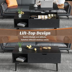 Modern Household Multi-Functional Square Wooden Coffee <b>Table</b> <b>Adjustable</b> Height Simple Metal Legs Removable Home Furniture - Product Image 4