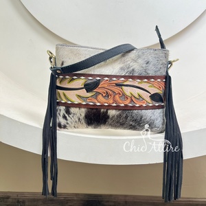 Bolso cruzado grande para mujer con pelo bohemio, bolso de hombro con flecos de cuero de vaca hecho a mano Popular de alta calidad para mujer - Product Image 1