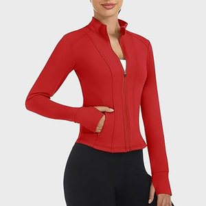 Chaqueta atlética con cremallera para Yoga transpirable ecológica de secado rápido de poliéster/algodón ropa deportiva de manga larga para entrenamiento de gimnasia para mujeres - Product Image 2