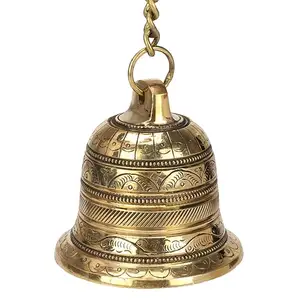 黄铜吊铃实心钟，带深沉声音仿古风格家居装饰，用于壁门曼迪尔寺庙Pooja