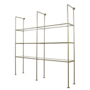 Stylish wall mounted brass <b>shelves</b> racks for displaying artifacts sculptures ornaments in elegant luxury home spaces - Product Image 1