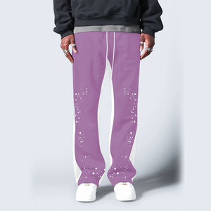 Pantalon de survêtement évasé décontracté de haute qualité pour hommes taille moyenne lavage à l'eau de Javel 100% coton tendance pantalon pour hommes lavé - Product Image 6