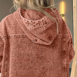 เสื้อฮู้ดผู้หญิงลายพิมพ์เทอร์รี่สำหรับฤดูหนาว ล้างสีแบบแอซิดวอช ใส่สบายสำหรับกิจกรรมกลางแจ้ง ทรงหลวม ระบายอากาศได้ดี เป็นมิตรกับสิ่งแวดล้อม คุณภาพสูง - Product Image 6
