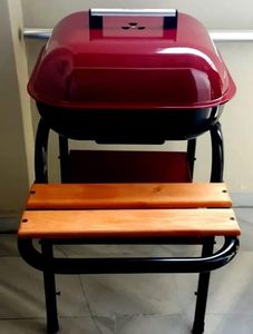 Dorello Red Charcoal Steel <b>BBQ</b> Grill with Lid Side <b>Table</b> Wheels Outdoor Patio Garden Grill - Product Image 4