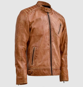Nouvelle veste de moto décontractée en cuir véritable pour homme, col montant en toile, logo frontal, imperméable, respirante, vêtement d'extérieur - Product Image 5