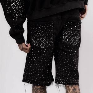 Shorts Vaqueros Vintage de Verano para Hombre, Estilo Callejero, Lavado Ácido, Desgastados, Holgados, con Pedrería, Ecológicos - Product Image 5