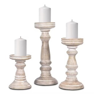 Bougeoir en bois blanc Design minimaliste moderne Finition en bois naturel Idéal pour la salle à manger ou la chambre à coucher Décoration de l'Inde - Product Image 1