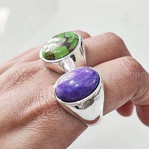Bague pour homme en gros, améthyste naturelle, pierre de lune, labradorite, turquoise, pierre précieuse, bijoux arabes, bague en argent sterling 925 - Product Image 6