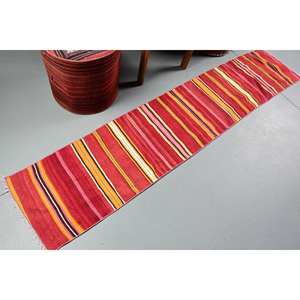 Alfombra turca Vintage de lana roja de 1,5x7,5 pies, área grande Bohemia, patrón de pasillo rectangular de retazos, látex de 10mm de espesor para decoración de habitación - Product Image 2