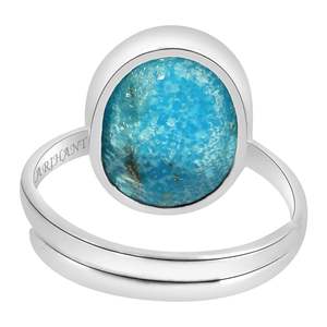NOVAMART Fine 4.25 Ratti Natural Certified Turquoise (Firoza) <b>Silver</b> <b>Ring</b> by Arihant Gems and Jewels Inlay Setting Gift for <b>Men</b> - Product Image 3