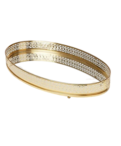 Plateau de service rectangulaire en métal et verre poli argenté avec motifs classiques à des fins décoratives - Product Image 2