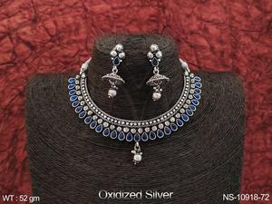 Bijoux polonais en argent oxydé Belle Designer Fancy Style Party Wear Bijoux indiens oxydés Collier court Ensembles de bijoux - Product Image 6