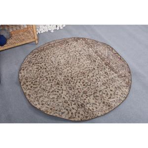 พรมตุรกีวินเทจ, พรมทรงกลมขนาด 3.9x3.9 ฟุต, พรมขนสัตว์ลายทางสีน้ำตาลเบจ - Product Image 3