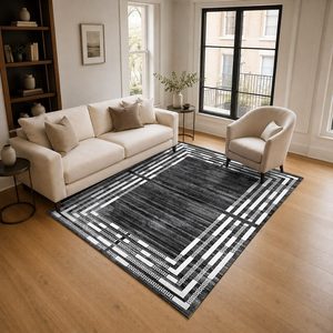 <b>RUGS</b> DEPOT LXDP-0795 Wholesale Charcoal Grey Modern Vintage Digital Printed Machine Washable Chenille Area <b>Rug</b> <b>Non</b> <b>Slip</b> - Product Image 2