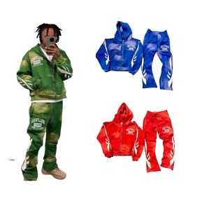 Survêtements 2 pièces en coton pour hommes, personnalisés de luxe, sweats à capuche surdimensionnés à fermeture éclair avec pantalon évasé Style décontracté pour l'hiver prix de gros - Product Image 6