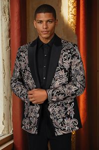 Costumes pour hommes sur mesure de haute qualité, broderie noire, 2 pièces, taille plus, coupe ajustée, simple boutonnage, forme de costume de mariage, smoking pour hommes - Product Image 3