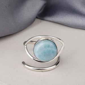 Classique 925 Argent Larimar Fine Bague pour Femmes Dainty Gemstone Déclaration Bijoux Lunette Réglage De Mariage Anniversaire Cadeau - Product Image 2