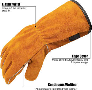 Guantes de Soldadura de Cuero Vacuno de Primera Calidad, Resistentes al Fuego, Equipo de Soldadura Industrial Económico, Funciones Anti-Corte, Antideslizantes y Anti-Calor - Product Image 2