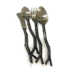 Ensemble de couverts haut de 4 pièces au design américain en acier inoxydable poignée de tige en bois argenté antique écologique durable pour les fêtes - Product Image 1