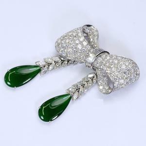 Omphacite Jadeite เข็มกลัดเพชรทองคำขาวเข็มกลัดวินเทจ925แข็งชุบเงิน - Product Image 1