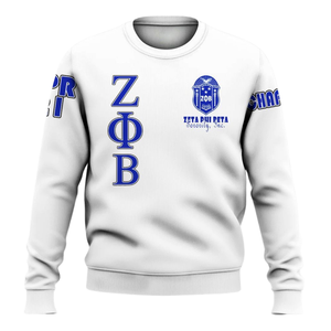 Sudadera con Cuello Redondo Zeta Phi Beta 1920, Ropa de Hermandad Griega, Azul Blanco, Bordada, de Forro Polar, para Mujer - Product Image 1