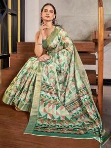 Sari de diseñador con arte geométrico impreso digital - Product Image 4