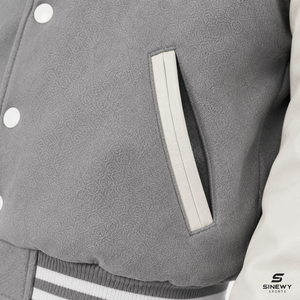Veste de sport SINEWY grise et blanche, style universitaire, broderie NY, style preppy, unisexe, coupe régulière, col rabattu, respirante - Product Image 4