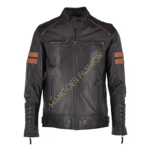 Leather Biker Jacket in Classic Black and Tan - Stylish Kingston Design for Men, High-Quality Motorcycle Outerwear