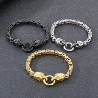 Pulsera YYN Vintage Punk de Acero Inoxidable con Cabeza de Calavera y Cadena Ajustable, Joyería Gótica Hecha a Mano para Hombre, Venta al Por Mayor