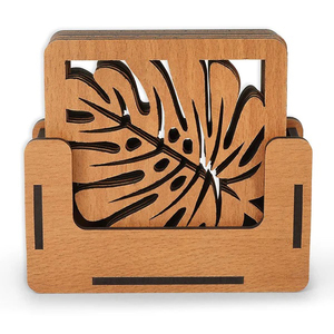 Posavasos de madera redondo de diseño a la moda, posavasos de diseño personalizado de alta calidad 100% natural con caja marrón oscuro - Product Image 2