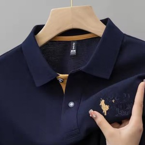 เสื้อโปโลผู้ชายสำหรับใส่ในฤดูใบไม้ร่วงฤดูใบไม้ผลิใหม่เสื้อยืดแขนสั้นผ้าถักคอปกผ้าว่างเปล่าปักสีพื้นสำหรับใส่พักผ่อนธุรกิจ - Product Image 3