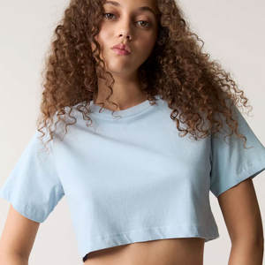 Camiseta corta cuadrada de algodón 100% de gran tamaño para mujer, ropa de calle informal de verano, camisas cortas transpirables con hombros caídos y logotipo frontal tejido - Product Image 4